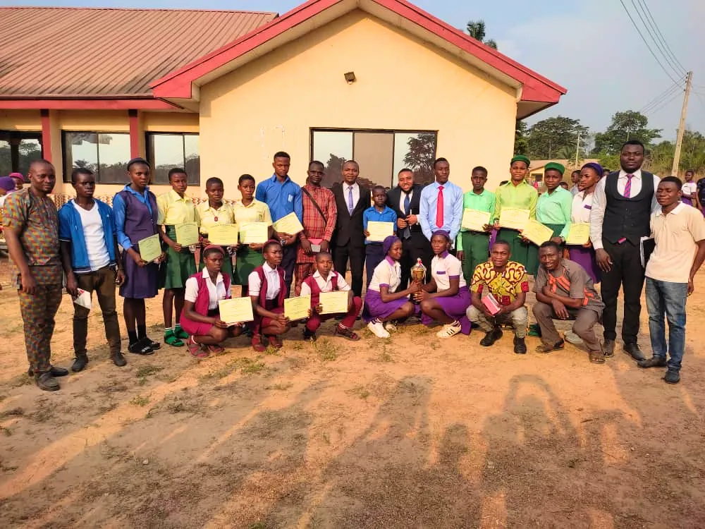 Students, teachers and guests with certificates outside the venue